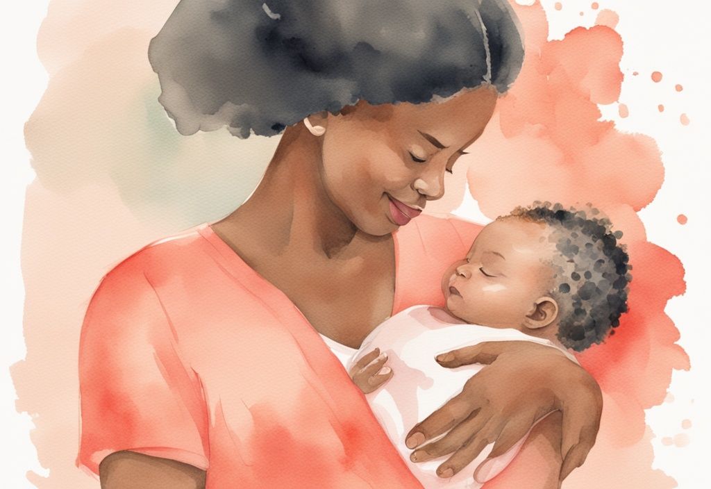 Modern watercolor illustration of a parent gently massaging an infant's belly, showing a smiling baby, related to how to make a baby fart, with a coral color theme.