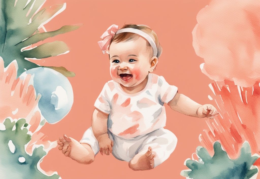 Modern watercolor illustration of a baby in modeling outfits posing for a photographer with excited parents, related to how to get your baby into modeling.