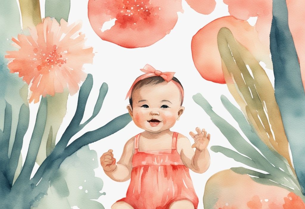 Modern watercolor illustration of a baby in cute modeling outfits posing for a photographer with excited parents, showcasing how to get your baby into modeling.