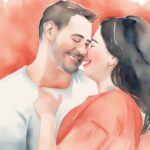 Modern watercolor illustration of a joyful parent holding a giggling baby in coral tones, capturing the essence of why do I love my baby so much.