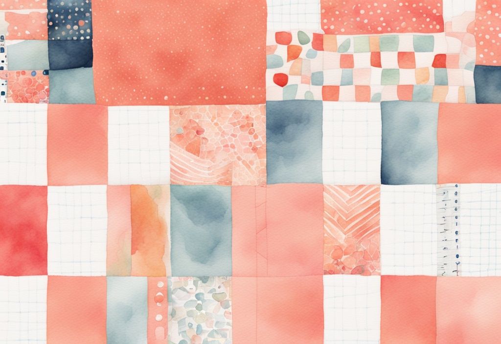 Modern coral watercolor baby quilt with ruler for size reference - what size is a baby quilt?