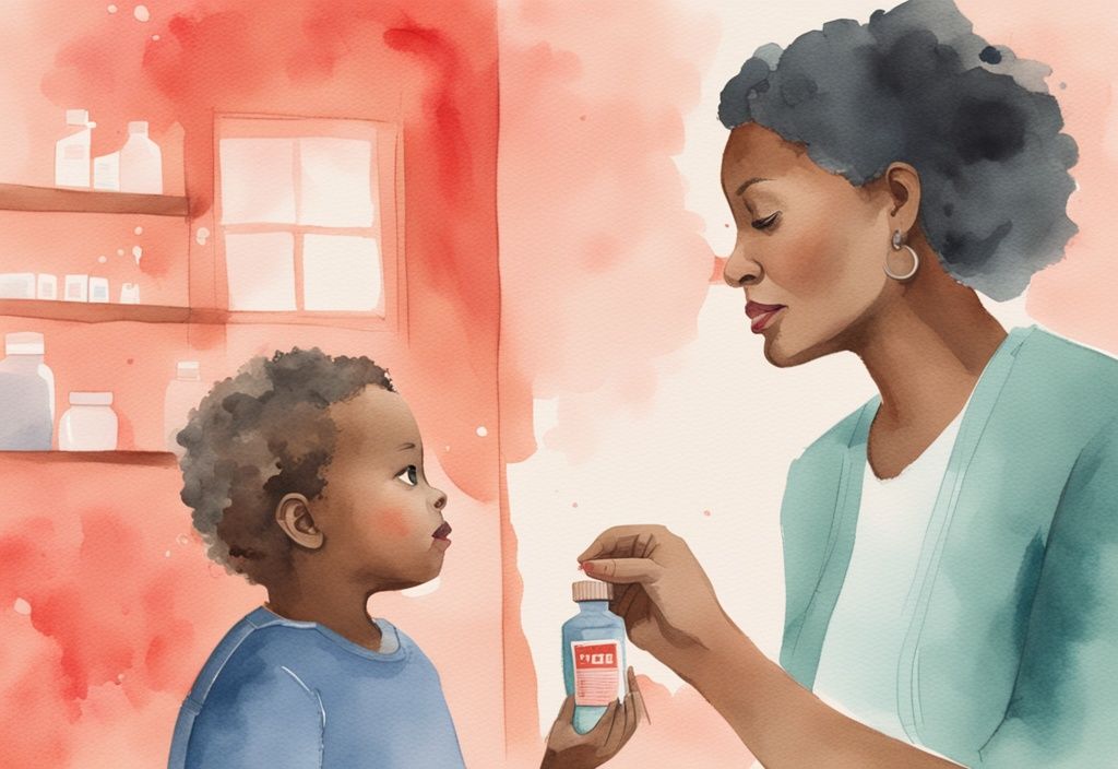 Modern watercolor illustration of a concerned mother discussing with a pediatrician holding a vaccine shot and a baby Tylenol bottle with a "no" symbol, highlighting why not to give baby Tylenol after vaccines.