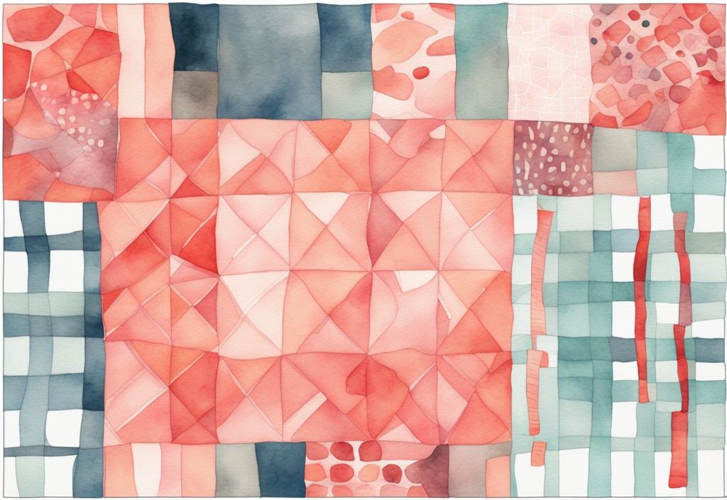 Modern coral watercolor baby quilt draped over ruler showing dimensions.