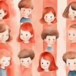 Modern watercolor illustration of baby hair texture evolution from baldness to full growth, highlighting when does baby hair texture change with coral color theme.